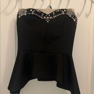 Windsor Black Strapless Peplum Top with Rhinestone Trim